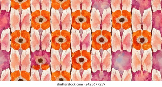 Ethnic abstract background art.Ikat tribal, boho tie die colors seamless wallpaper. Motif ethnic handmade beautiful Ikat art. Ethnic abstract floral pink background art.