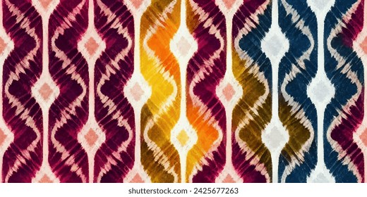 Ethnic abstract background art.Ikat tribal, boho tie die colors seamless wallpaper. Motif ethnic handmade beautiful Ikat art. Ethnic abstract floral pink background art.