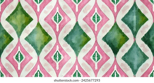 Ethnic abstract background art.Ikat tribal, boho tie die colors seamless wallpaper. Motif ethnic handmade beautiful Ikat art. Ethnic abstract floral pink background art.