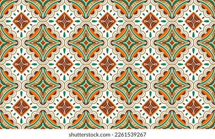 Ethnic Abstract Background Brown Orange Green geometric tribal ikat folk Motif Arabic oriental native pattern traditional design carpet wallpaper clothing fabric wrapping print batik folk knit vector