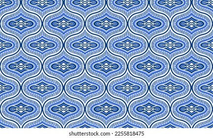 Ethnic Abstract Background cute blue indigo geometric tribal ikat folk Motif Arabic oriental native pattern traditional design carpet wallpaper clothing fabric wrapping print batik folk knit vector