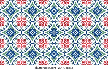 Ethnic Abstract Background cute green blue red geometric tribal ikat folk Motif Arabic oriental native pattern traditional design carpet wallpaper clothing fabric wrapping print batik folk knit vector