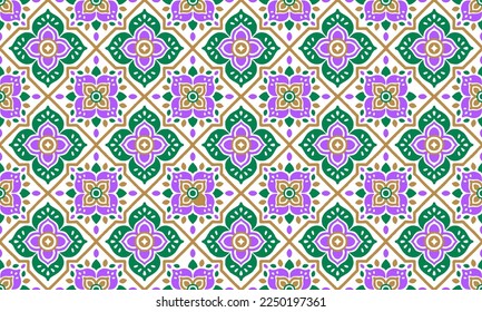 Ethnic Abstract Background cute Green Purple Gold Flower geometric tribal folk Motif Arabic oriental native pattern traditional design carpet wallpaper clothing fabric wrapping print batik folk vector