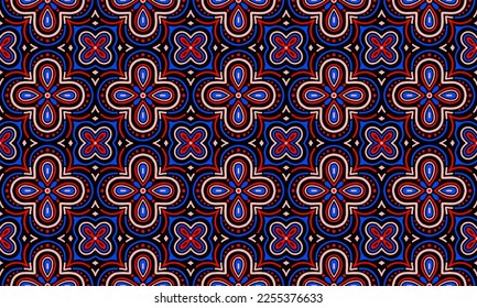 Ethnic Abstract Background cute Red Blue Black Flower geometric tribal folk Motif Arabic oriental native pattern traditional design carpet wallpaper clothing fabric wrapping print batik folk vector