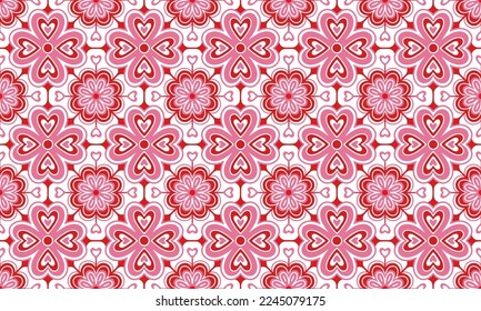 Ethnic Abstract Background cute Valentines Day Love Heart Flower pink motif geometric tribal ikat folk oriental native pattern traditional design,carpet,wallpaper,clothing,fabric,wrapping,print,vector