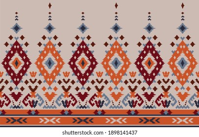 Ethnic abstract background. Seamless tribal, folk embroidery, native ikat fabric. Aztec geometric art ornament print. Design for carpet, wallpaper, clothing, wrapping, textile, tissue, decorative