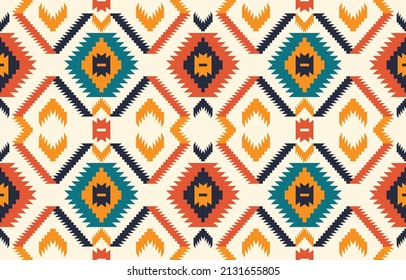 Ethnic abstract background. Seamless in tribal, folk embroidery, native ikat fabric. Aztec geometric art ornament print. Design for carpet, wallpaper, clothing, wrapping, textile, tissue, decorative