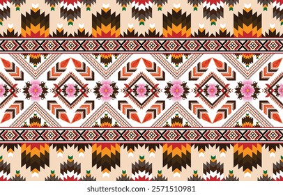 Ethnic abstract background. Seamless tribal, folk embroidery, 
native ikat fabric. Aztec geometric art ornament print. 
Design for carpet, wallpaper, clothing, wrapping, textile, tissue, decorative

