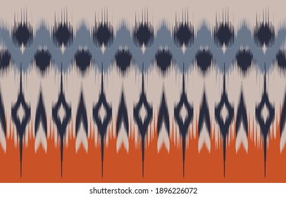 Ethnic abstract blue  orange background. Seamless in tribal, folk embroidery, native ikat fabric. Aztec geometric art ornament print.Design for carpet, wallpaper, clothing, wrapping, textile, tissue