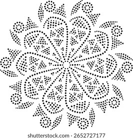 Étnico Abstrato Curvo Preto Pontilhado Elemento De Design Floral Com Triângulos E Círculos. Ilustração de design de bordado árabe indiano asiático. Almofada intrincada, tapete, cartão, capa Mandala Design. 