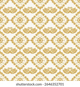 The ethnic abstract damask pattern is a combination of abstract swan shape and damask floral pattern, which gives a luxurious and delicate feeling, suitable for wallpaper, curtain, scarf.