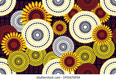 Ethnic abstract fabric. Seamless pattern in tribal, African wax print kitenge floral motifs vector. Aztec geometric art ornament.Design for carpet, wallpaper, clothing, wrapping, fabric, cover, dress