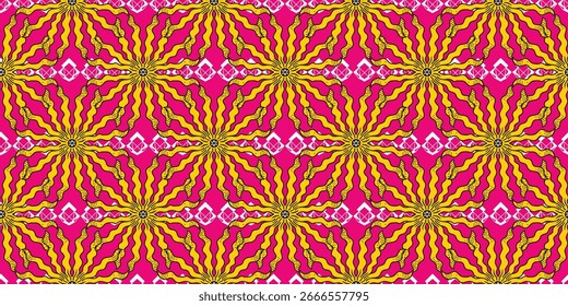 Abstraktes ethnisches Gewebe. Nahtloses Muster in Stamm, afrikanischer Wachsdruck kitenge Blumenmotive. florale geometrische Kunst Ornament.Design für Teppich, Tapete, Kleidung, Umhüllung, Stoff, Abdeckung, Kleid