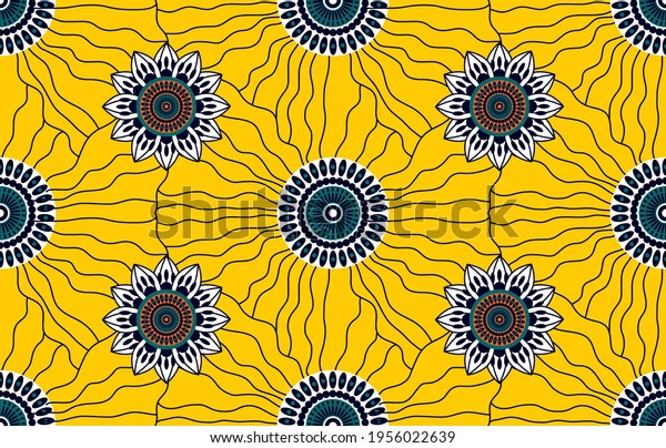 Ethnic abstract fabric. Seamless pattern in tribal,\
African wax print kitenge floral motifs vector. Aztec geometric art\
ornament.Design for carpet, wallpaper, clothing, wrapping, fabric,\
cover, dress