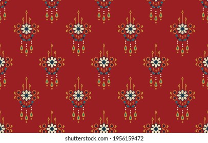 Ethnic abstract flower art. Seamless pattern in tribal, folk embroidery, and Mexican style. Aztec geometric art ornament print.Design for carpet, wallpaper, clothing, wrapping, fabric, cover, textile