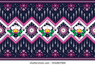 Ethnic abstract flower pattern art. Seamless pattern in tribal, folk embroidery, Tribal cloth style. Aztec geometric art ornament print.Design for carpet,  clothing, wrapping, fabric, cover, textile
