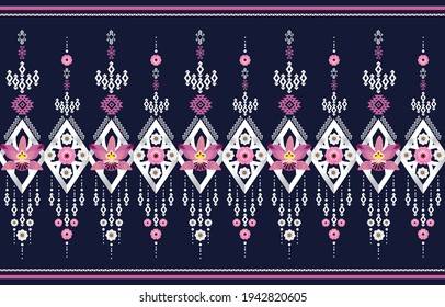 Ethnic abstract flower pattern art. Seamless pattern in tribal, folk embroidery, Tribal cloth style. Aztec geometric art ornament print.Design for carpet,  clothing, wrapping, fabric, cover, textile