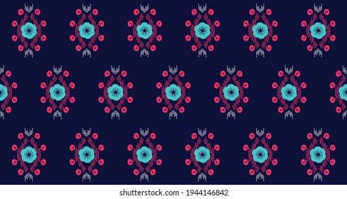 Ethnic abstract flower pattern art. Seamless pattern in tribal, folk embroidery, Tribal cloth style. Aztec geometric art ornament print.Design for carpet,  clothing, wrapping, fabric, cover, textile