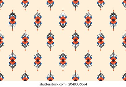 Ethnic abstract flower pattern art. Seamless pattern in tribal, folk embroidery, and Mexican style. Aztec geometric art ornament print.Design for carpet,  clothing, wrapping, fabric, cover, textile