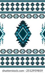 Ethnic abstract geometric Aztec embroidery on white background seamless pattern. Native decorative Navajo boho design for fabric, clothing, wallpaper, background, decoration, ornament, border decor