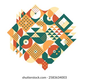 Ethnic abstract geometric background, ceramic look like colors traditional tribal motif, modular mosaic tiles pattern.