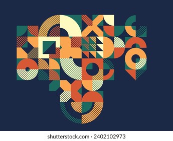 Ethnic abstract geometric background over dark, ceramic look like colors traditional tribal motif, modular mosaic tiles pattern.