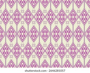 Padrão de tecido geométrico abstrato étnico com intrincados e belos padrões repetitivos. Usa tons roxo-rosa. Fundo claro. Uso para têxtil, moda, papel de parede.