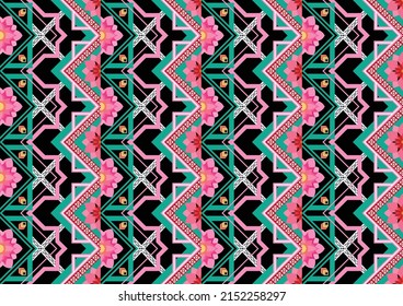 Ethnic abstract geometric flower pattern Design for background, carpet, clothing, wrapping, fabric, cover, textile