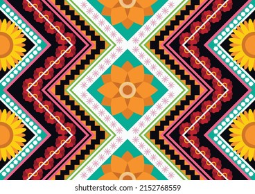 Patrón de flores geométricas abstractas étnicas Diseño para fondo, alfombra, ropa, envoltura, tela, cubierta, textil