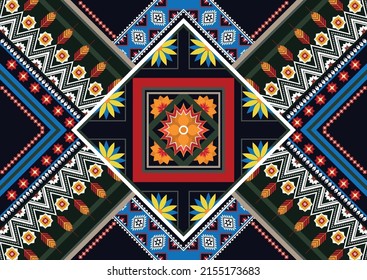 Ethnic abstract geometric flower pattern Design for background, carpet, clothing, wrapping, fabric, cover, textile