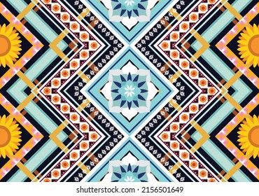 Patrón de flores geométricas abstractas étnicas Diseño para fondo, alfombra, ropa, envoltura, tela, cubierta, textil