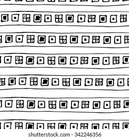Ethnic abstract geometric pattern in black and white, vector