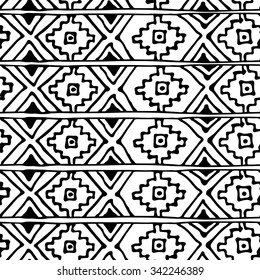Ethnic abstract geometric pattern in black and white, vector