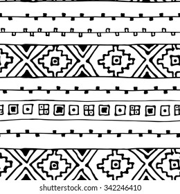 Ethnic abstract geometric pattern in black and white, vector
