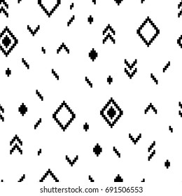 Ethnic abstract geometric pattern in black and white, vector