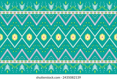 Diseño de patrones geométricos abstractos étnicos para ropa, textiles, telones de fondo, papel pintado, envoltura y batik. Prendas de punto con un patrón de estilo bordado y píxeles. Textura vectorial con carácter tribal
