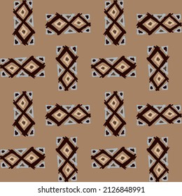 Ethnische abstrakte geometrische nahtlose Muster, handgezeichnet.  Erdfarben, blau, braun, Stoffdesign, Teppich, Vektorgrafik
