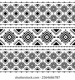 Ethnische abstrakte geometrische Vektorgrafik. Aztec und Navajo nahtlose Stammesmuster. Modernes Design für Textil und Stickerei. Schwarz-Weiß-Farbe.