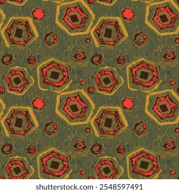 Modelo inconsútil abstracto étnico de la forma del hexágono. Antiguas y efecto grunge