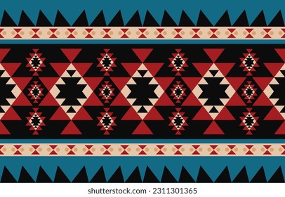 Arte de ikat abstracto étnico. Impresión de ornamento azteca. patrón geométrico étnico de color oriental sin fisuras.  Diseño para fondo, cortina, alfombra, papel pintado, ropa, envoltura, Batik, ilustración vectorial.