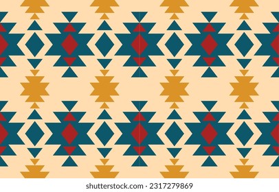 Arte de ikat abstracto étnico. Impresión de ornamento azteca. patrón geométrico étnico de color oriental sin fisuras.  Diseño para fondo, cortina, alfombra, papel pintado, ropa, envoltura, Batik, ilustración vectorial.