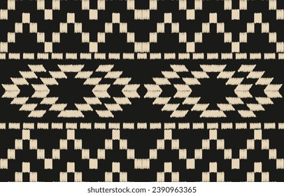 Arte de ikat abstracto étnico. Impresión de ornamento azteca. patrón geométrico étnico de color oriental sin fisuras.  Diseño para fondo, cortina, alfombra, papel pintado, ropa, envoltura, Batik, ilustración vectorial.