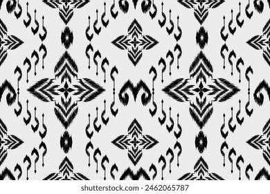 Arte de ikat abstracto étnico. Adorno azteca estampado. patrón étnico geométrico sin fisuras. Diseño para el fondo, cortina, alfombra, Fondo de pantalla, ropa, envoltura, Batik, Ilustración vectorial.