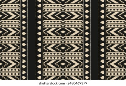 Arte de ikat abstracto étnico. Adorno azteca estampado. patrón étnico geométrico color sin fisuras oriental.  Diseño para el fondo, cortina, alfombra, Fondo de pantalla, ropa, envoltura, Batik, Ilustración vectorial.