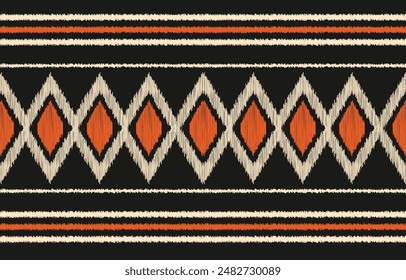 Arte de ikat abstracto étnico. Adorno azteca estampado. patrón étnico geométrico color sin fisuras oriental.  Diseño para el fondo, cortina, alfombra, Fondo de pantalla, ropa, envoltura, Batik, Ilustración vectorial.