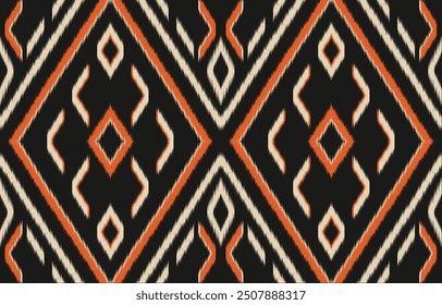 Arte ikat abstracto étnico. Estampado de adornos aztecas. patrón étnico geométrico sin costuras color oriental.  Diseño para el fondo, cortina, alfombra, Fondo de pantalla, ropa, envoltura, Batik, Ilustración vectorial.