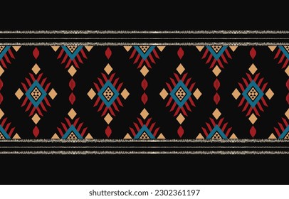 Ethnic abstract ikat art. Fabric Morocco, geometric ethnic pattern seamless  color oriental. Background, Design for fabric, curtain, carpet, wallpaper, clothing, wrapping, Batik, vector illustration