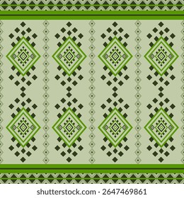 Étnica abstrata ikat art .Geometric étnico sem emenda padrão verde cor Tom design para tapete,cortina,roupas,tecido,papel de embalagem,azulejos,têxteis,batik,textura e wallpaper.Vetor fundo.