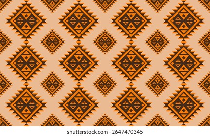 Ethnic abstract ikat art .Geometric ethnic seamless pattern  brown color tone design for carpet,curtain,clothing,fabric,wrapping paper,tiles,textiles,batik,texture and wallpaper.Vector background.
