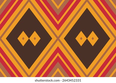 Ethnic Abstract Ikat Art pattern, characterized by its geometric and tribal aesthetic. Ikat is a traditional dyeing and weaving technique where patterns